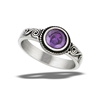 Stainless Steel Braided Round Ring With Squiggle And Amethyst CZ