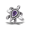 Stainless Steel Detailed Turtle Ring With Amethyst CZ