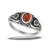 Stainless Steel Bali Style Ring With Flowers And Garnet CZ