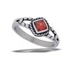 Stainless Steel Braided Square Ring With Granulation And Garnet CZ