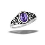 Stainless Steel Braided Amethyst CZ With Side Bar Flowers