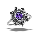 Stainless Steel Amethyst CZ Ring With Victorian Design