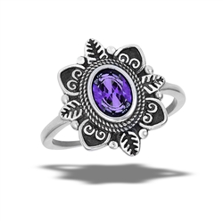 Stainless Steel Amethyst CZ Ring With Victorian Design