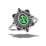 Stainless Steel Emerald CZ Ring With Victorian Design