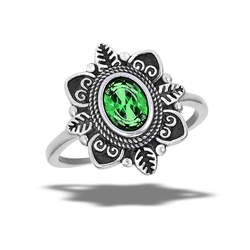 Stainless Steel Emerald CZ Ring With Victorian Design