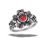 Stainless Steel Garnet CZ Flower Ring