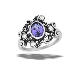 Stainless Steel Amethyst CZ Ring With White CZ Accents