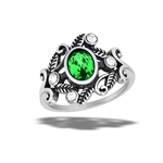 Stainless Steel Emerald CZ Ring With White CZ Accents