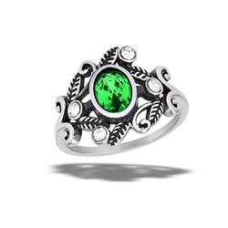 Stainless Steel Emerald CZ Ring With White CZ Accents