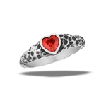 Stainless Steel Garnet Heart CZ Ring With Hammered Shank