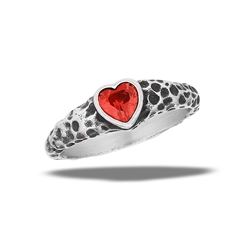 Stainless Steel Garnet Heart CZ Ring With Hammered Shank