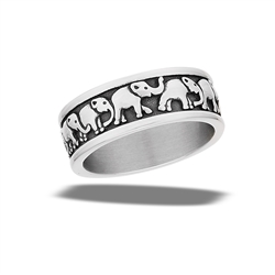 Stainless Steel Marching Herd Of Elephants Ring