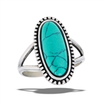 Stainless Steel Beaded Oval Ring With Synthetic Turquoise And Split Shank