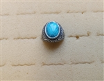 Stainless Steel Large Men's Ring With Synthetic Turquoise And Scrolling