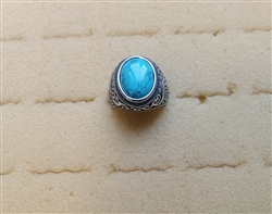 Stainless Steel Large Men's Ring With Synthetic Turquoise And Scrolling