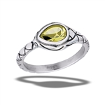 Stainless Steel Snake Ring With Peridot CZ Head And Etched Skin