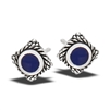 Sterling Silver Bali Style Stud Earring With Synthetic Lapis