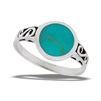 Sterling Silver Round Synthetic Turquoise Ring With Side Swirls