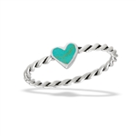 Sterling Silver Twisted Shank Heart Ring With Synthetic Turquoise