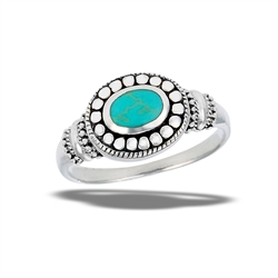 Sterling Silver Bali Style Synthetic Turquoise Ring With Braiding And Granulation