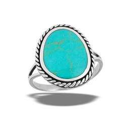 Sterling Silver Oblong Braided Ring With Synthetic Turquoise