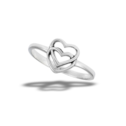 Sterling Silver Couple Of Heart Friends Ring