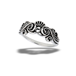 Sterling Silver Antiqued Swirl Ring With Lotus And Heart Ring