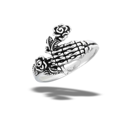 Sterling Silver Hand Holding Flowers Ring