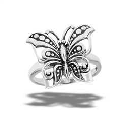 Sterling Silver Oxidized Butterfly Ring With Granulation