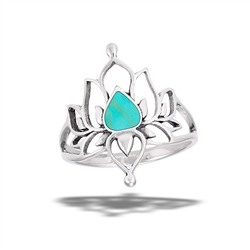 Sterling Silver Lotus Ring With Synthetic Turquoise Center