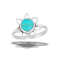 Sterling Silver Sunburst Ring With Synthetic Turquoise