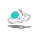 Sterling Silver Adjustable Crescent Moon And Synthetic Turquoise Sun Ring