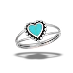 Sterling Silver Granulated Heart Ring With Synthetic Turquoise