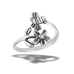 Sterling Silver Adjustable Bee And Flower Ring