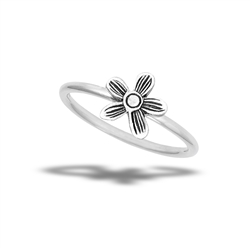 Sterling Silver Oxidized Periwinkle Flower Ring