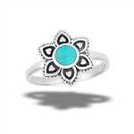 Sterling Silver Aztec Flower Ring With Synthetic Turquoise And Granulation