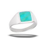 Sterling Silver High Polish Square Ring With Synthetic Turquoise