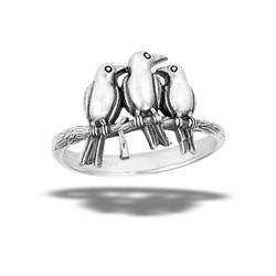 Sterling Silver Blackbird Sitting On Branch Ring