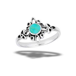 Sterling Silver Triquetra Design Ring With Synthetic Turquoise