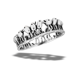 Sterling Silver Bird Families Eating On Branch Ring