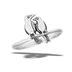 Sterling Silver Mother And Baby Bird On Branch Ring