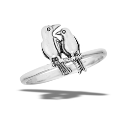 Sterling Silver Mother And Baby Bird On Branch Ring