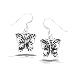 Sterling Silver Dangling Butterfly Earring With Granulation