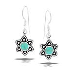 Sterling Silver Flower Burst Dangle Earring With Synthetic Turquoise