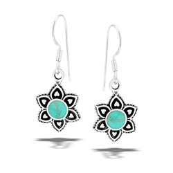 Sterling Silver Flower Burst Dangle Earring With Synthetic Turquoise