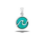 Sterling Silver Two Sided Synthetic Turquoise With Wave Pendant