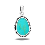 Sterling Silver Oblong Synthetic Turquoise Pendant With Braided Bezel