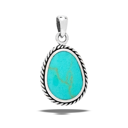 Sterling Silver Oblong Synthetic Turquoise Pendant With Braided Bezel