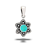 Sterling Silver Flower Burst Pendant With Synthetic Turquoise