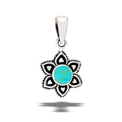 Sterling Silver Flower Burst Pendant With Synthetic Turquoise